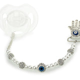 White Beaded Luxury Chamsa, Hamsa, Eye  Pacifier Clip  (CHA)