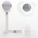 Personalized Name Gray Chevron Unisex Pacifier Clip (PER 38) (MSRP 19.00)