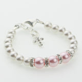 Pink and White Pearls With Sterling Silver Rondelle and Sterling Silver Cross Bracelet (BCRWP)