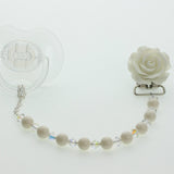 Cream or Hot Pink Rosette  Pacifier Clip ( CFLW)
