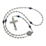 Catholic Rosary Prayer Beads, with silver Pearls and Cathedral Crystals and Cross Necklace (RN4)