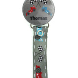 Personalized Name Grey Racing Car Pacifier Clip (PER76) (MSRP 19.00)