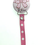 Personalized Name Pink Bow & Polka Dots Pacifier Clip (PER71) (MSRP 19.00)