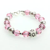 Pink Crystals and White Pearls With Sterling Silver Star of David Bracelet (B133)
