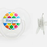 Personalized Name Neon Moroccan Tile Pacifier Clip with Color Ribbon of your choice (PER88) (MSRP 19.00)