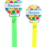Personalized Name Neon Moroccan Tile Pacifier Clip with Color Ribbon of your choice (PER88) (MSRP 19.00)
