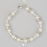 Silver & White Pearl Rondelle Cross Bracelet (B134)