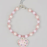 Light Pink Heart Pearl Sterling Silver Bracelet (B137)