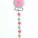 Pink Flower with Matching Pink & White Beads Pacifier Clip