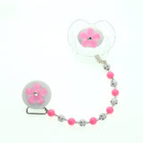 Pink Flower with Matching Pink & White Beads Pacifier Clip