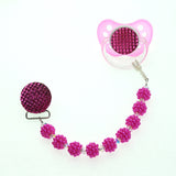 Hot Pink Crystal and Bumpy Pearl Pacifier Clip