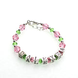 Personalized Name Bracelet for toddler,  Girls and Baby Sterling Silver, pink and green crystal  Personalized Custom (BPGN)