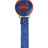 Personalized Name Denim & Brown Pacifier Clip (PER27) (MSRP 19.00)