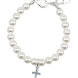 Baby, infant, toddler child baptism, christening goddaughter  White Pearl with Sterling  Silver Cross Charm Bracelet (BPW-C)