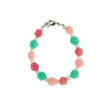 Mint, Pink & Rose Flowers with White Pearls Bracelet (BFMPR)